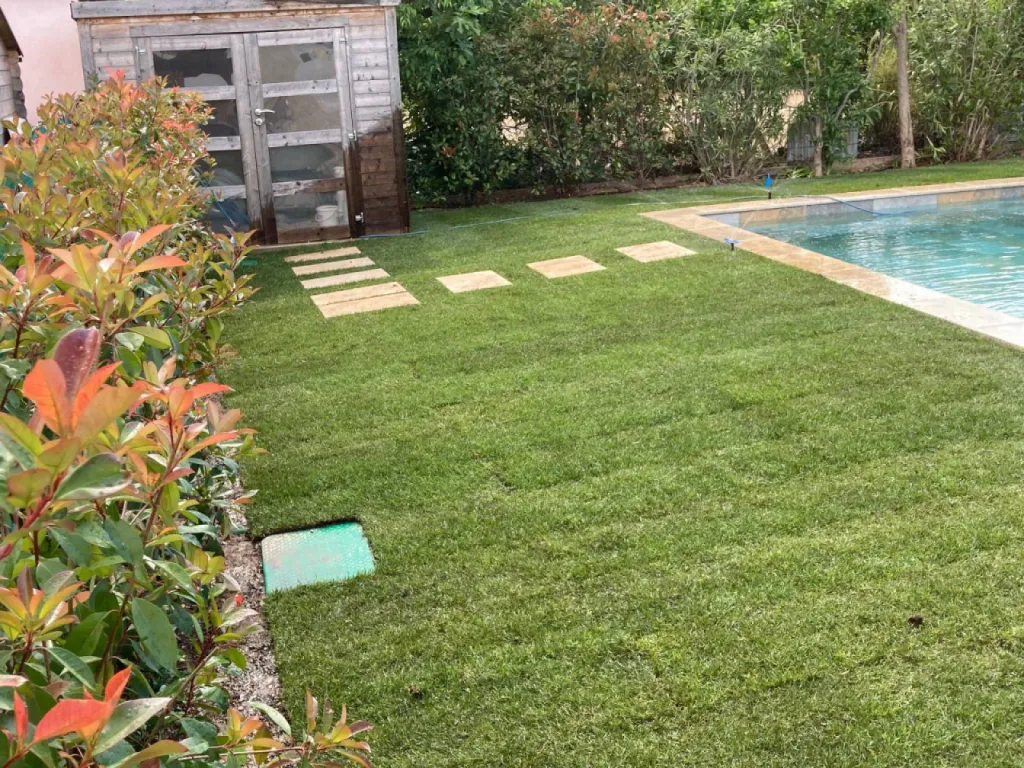 Pose de gazon en rouleau jardin maison Berre l Etang