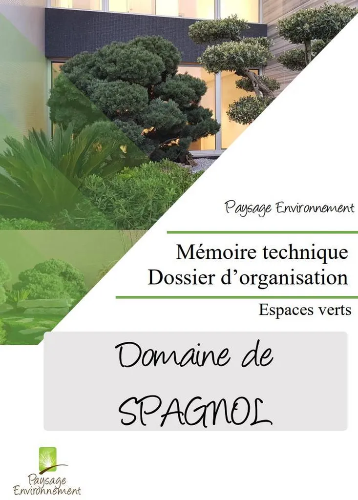 Page de garde d'un mémoire technique de Paysage Environnement à Nice