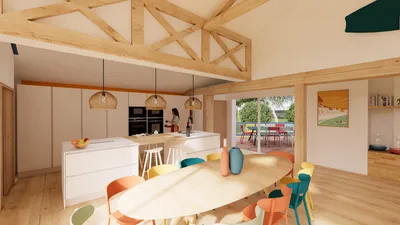 Salon esprit surf house chic après rénovation à Hossegor