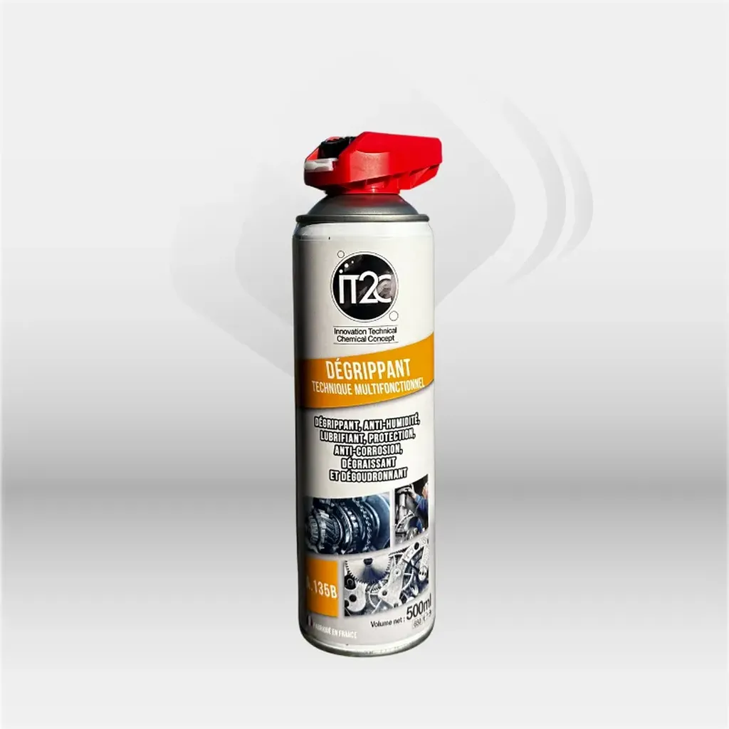 Super aérosol dégrippant IT2C 500ml utilisé pour maintenance mécanique et industrielle en atelier professionnel à Mont-de-Marsan, Landes (40), Nouvelle-Aquitaine et disponible partout en France