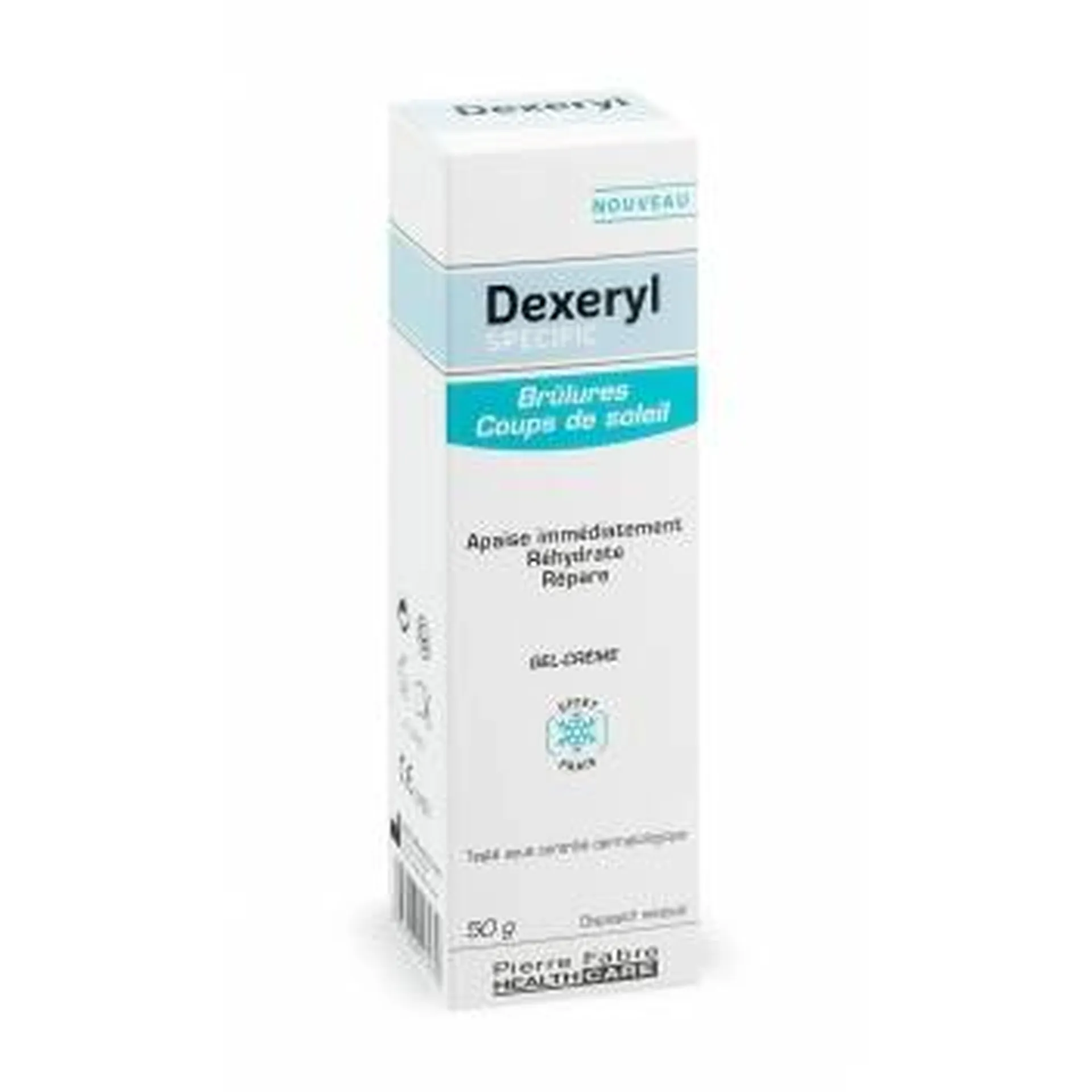 Dexeryl gel crème brûlures et coups de soleil, pour un effet frais et un bien être complet de la peau, en format 50g