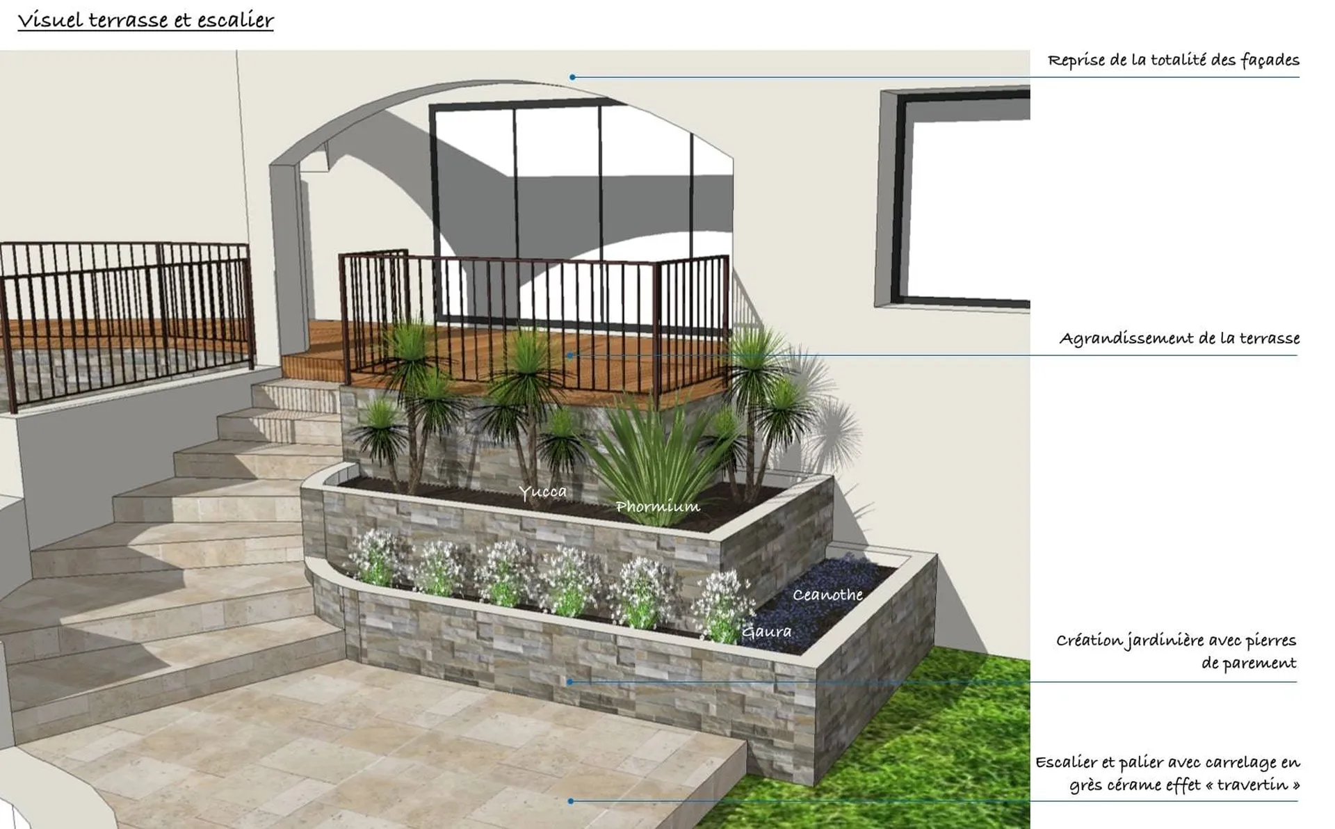 Architecte paysagiste pour conception en architecture extérieur pour transformer et réinventer jardin avec terrasse et escalier à Aix-En-Provence
