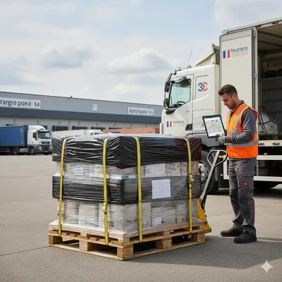 Livraison palette professionnelle de 600 kg par transporteur express France Italie avec gestion douanière et suivi avancé