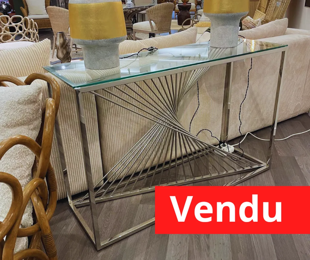 Console plateau verre et structure chrome