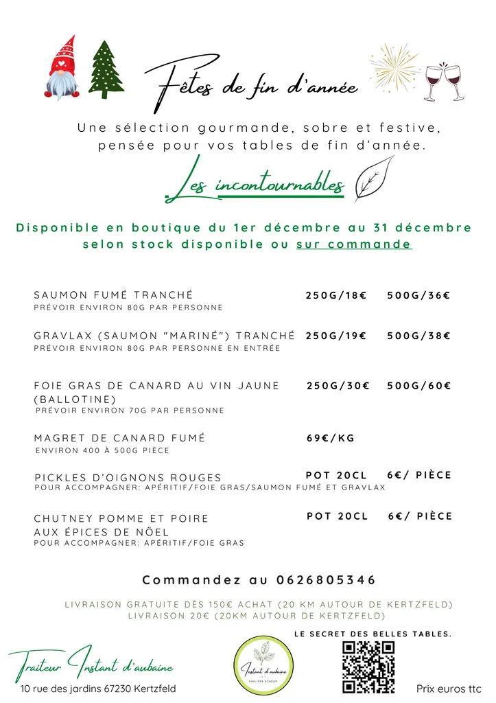 À l’approche de Noël, découvrez la carte 2025 d’Instant d’Aubaine, un traiteur à Kertzfeld qui sublime les fêtes de fin d’année avec élégance.