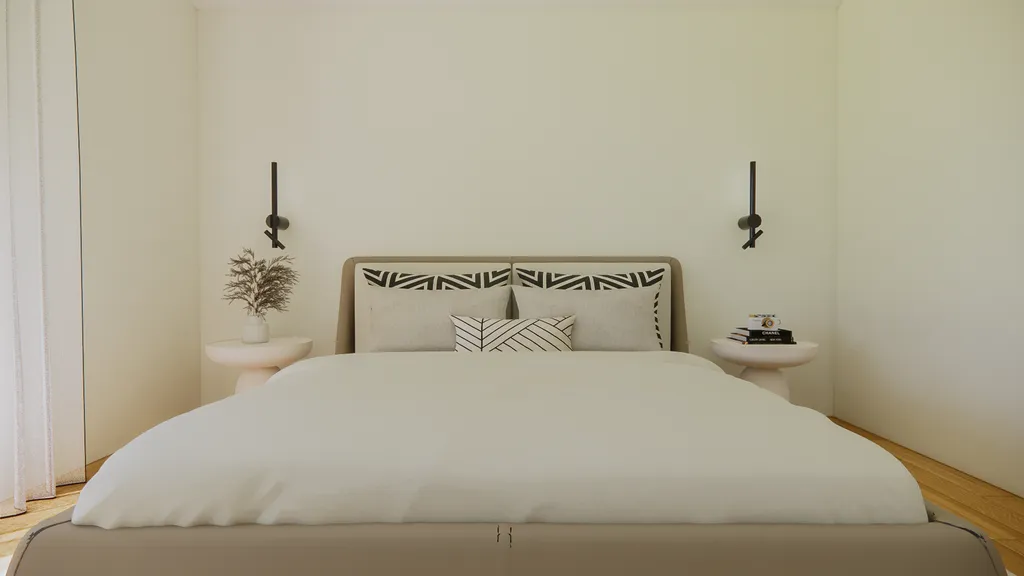 Décoration chambre Bordeaux avec tête de lit textile et ambiance cocooning