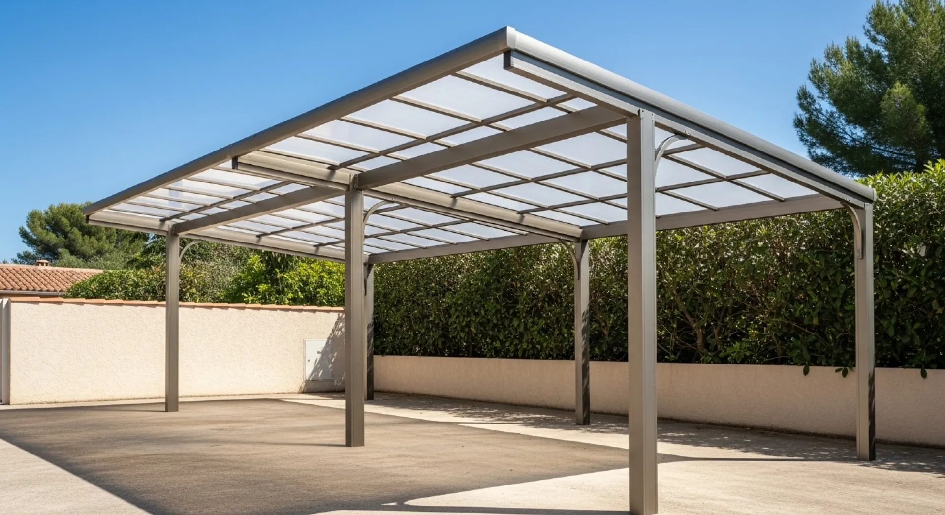 Carport aluminium autoportant pour 2 véhicules avec toiture polycarbonate à Fréjus