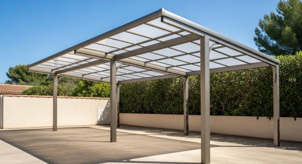 Carport aluminium autoportant pour 2 véhicules avec toiture polycarbonate à Fréjus