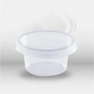 Pots à sauce transparents 45 ml rPET Garcia de Pou pour restauration professionnelle, idéals pour sauces, condiments et accompagnements, assurant un conditionnement hygiénique et un transport sécurisé en vente à emporter et livraison – disponibles à Mont-