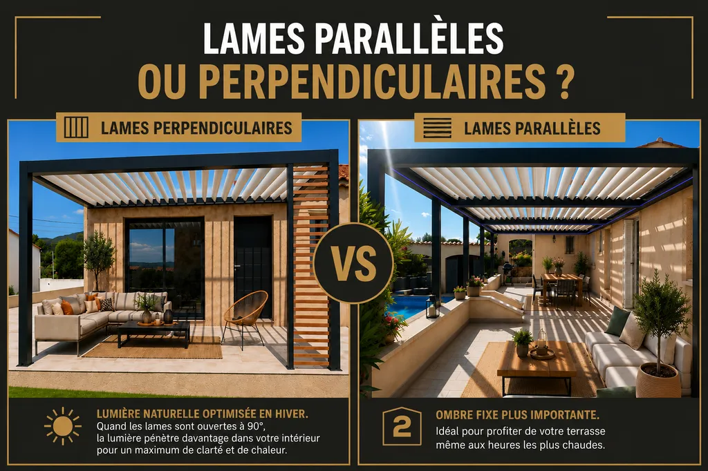 Est-ce que je dois mettre les lames de ma pergola bioclimatique parallèles ou perpendiculaires ?