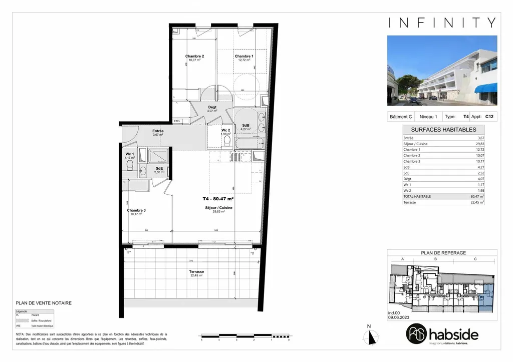 Vente appartement T4 La Ciotat  en 1er étage avec ascenseur et terrasse - C12