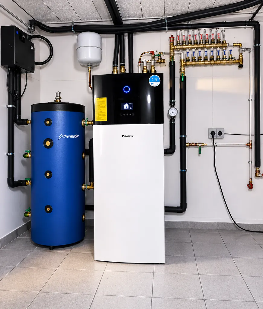 Remplacement d'une chaudière fioul par une pompe à chaleur air/eau Daikin Altherma avec eau chaude sanitaire à Saint-Nazaire dans le Gard (30)