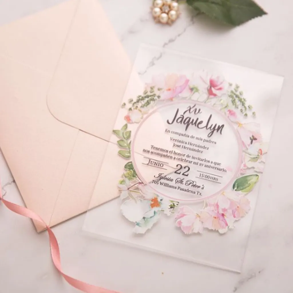 faire part original plexiglas transparent floral