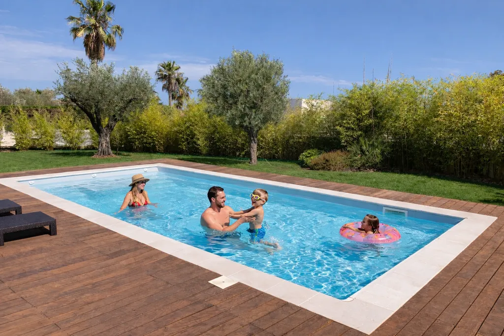 famille dans une galaxite alliance piscines sur la Farlède