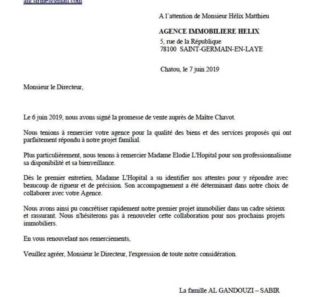lettre de client