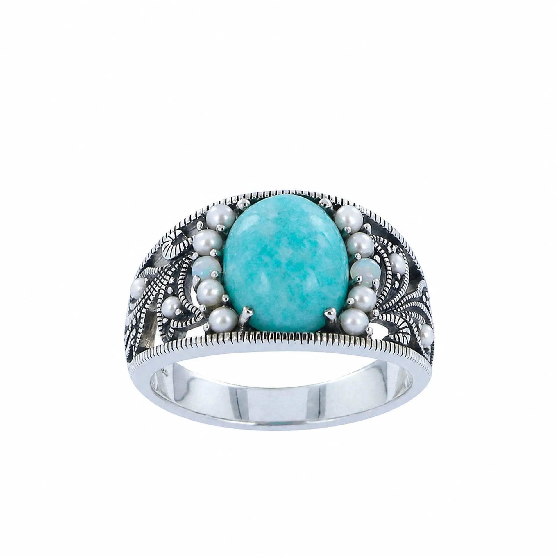 Bague amazonite perles et opales argent 925 Métrop Compagnie disponible chez Or Ligne La Teste-de-Buch Bassin d’Arcachon