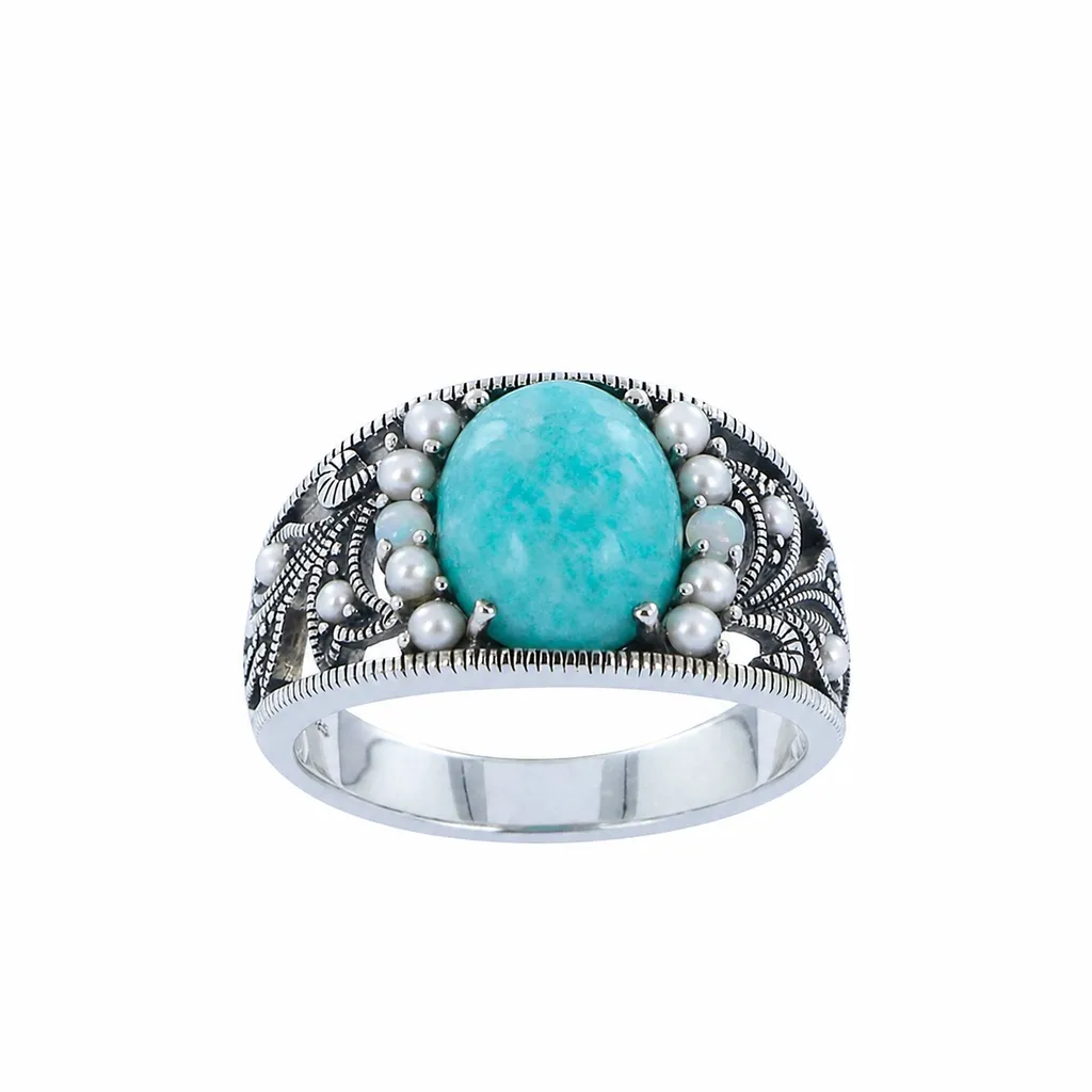 Bague amazonite perles et opales argent 925 Métrop Compagnie disponible chez Or Ligne La Teste-de-Buch Bassin d’Arcachon