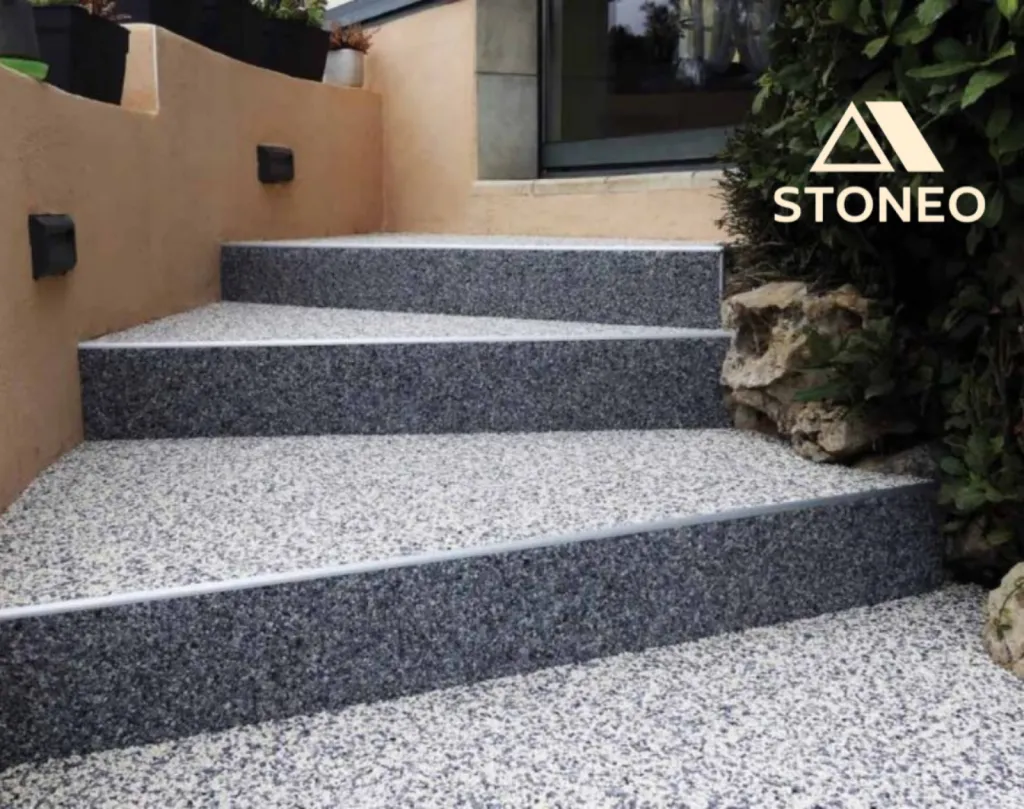 Un sol élégant et durable avec le marbre résiné STONEO, moquette de pierre avec la qualité, le prix et le service proche de Montélimar et ailleurs dans la Drôme, Ardèche et Isère