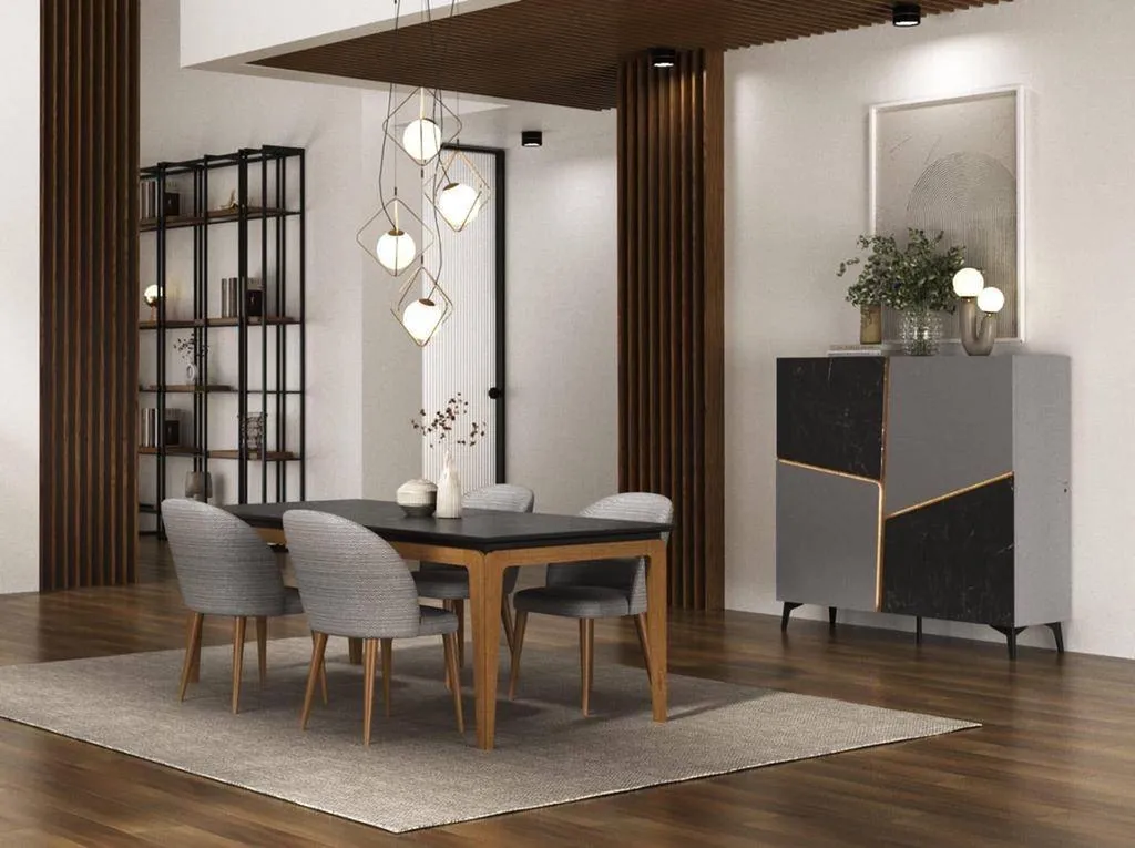 table de repas plateau céramique et piètement bois Nice