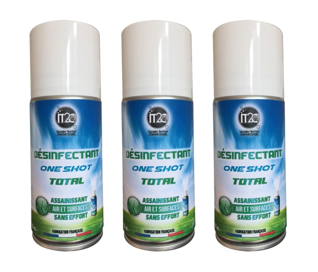 Trois désinfectants One shot assainissant air et surfaces sans efforts IT2C chez CPI Hygiène