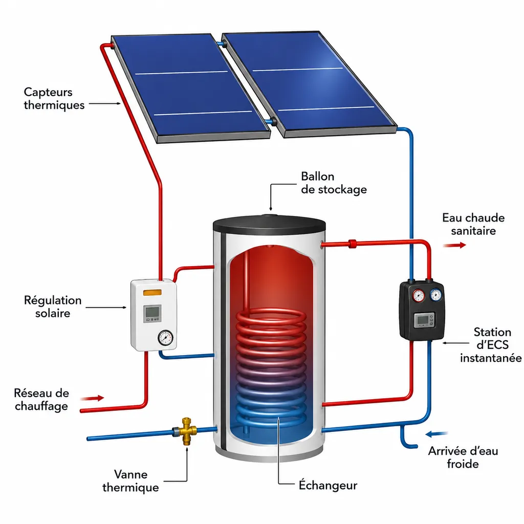 schéma panneaux solaires thermiques