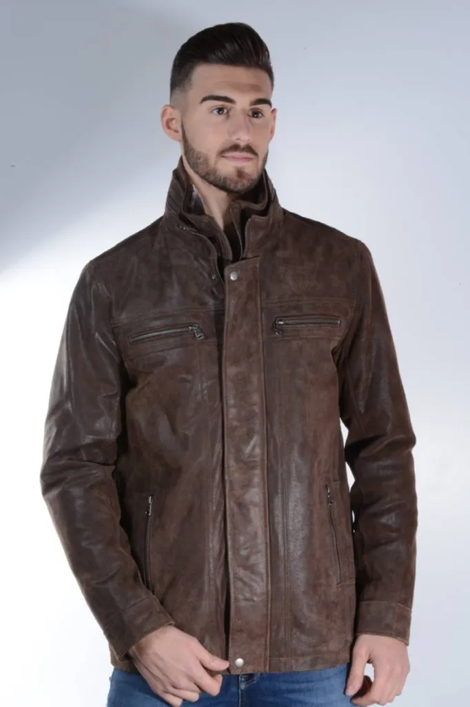 veste cuir marron homme