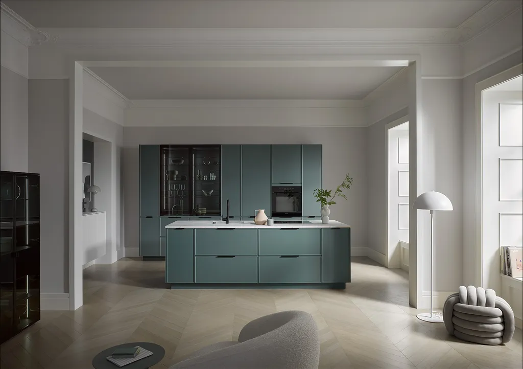 Cuisine NCS vert gris avec cadre fin