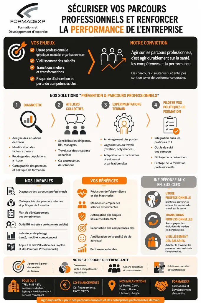 Sécurisation des compétences clés, prévention de l’usure professionnelle, maintien en emploi et développement des parcours professionnels : Formadexp accompagne les entreprises