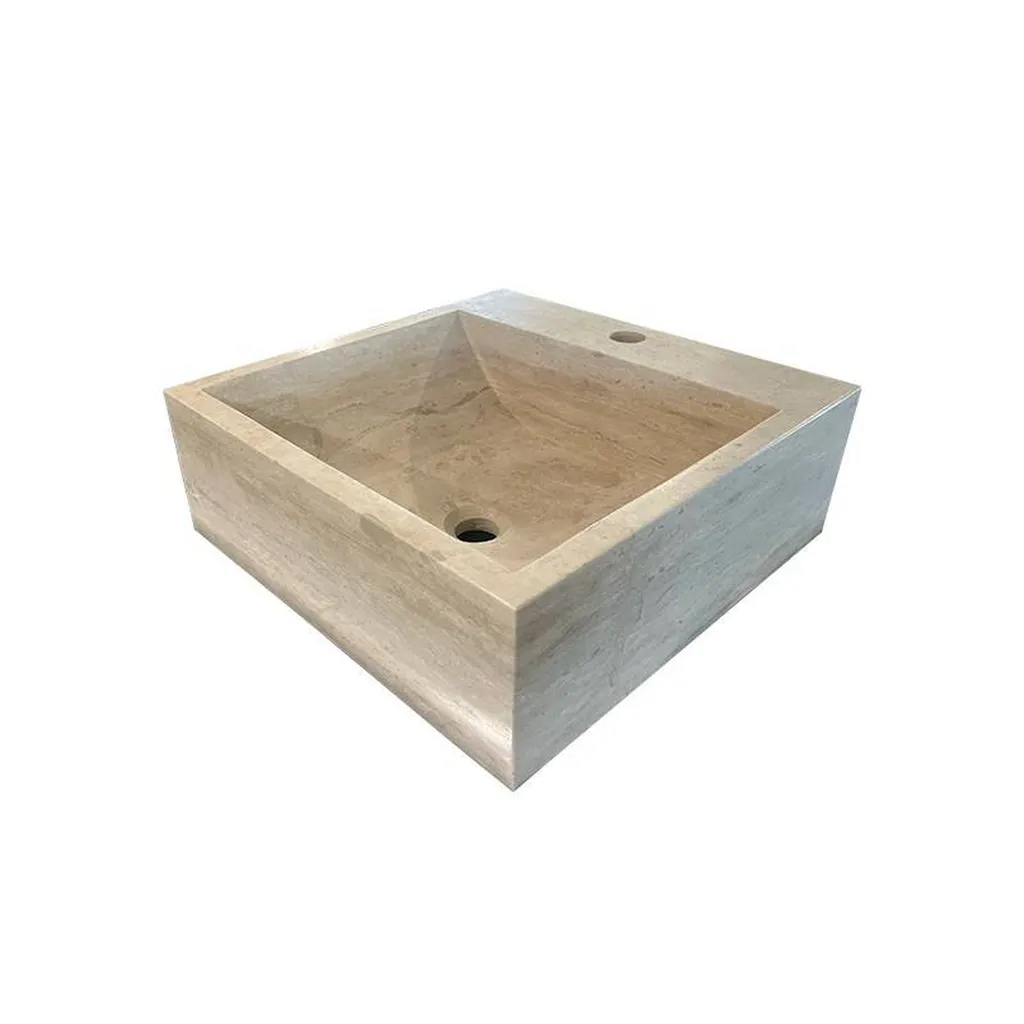 VASQUE TRAVERTIN BEIGE CARRE AU FORMAT 45.70 X 45.70 CM