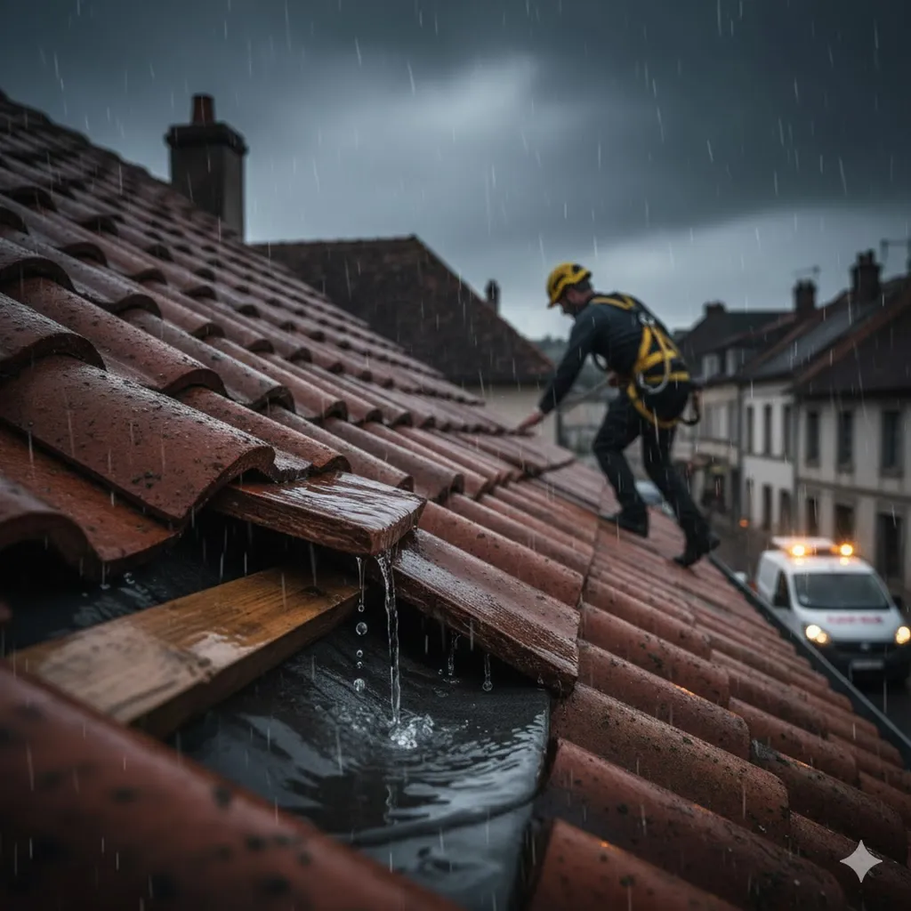 Dommage sur une tuile causant une fuite, nécessitant une intervention d'urgence toiture à Libourne