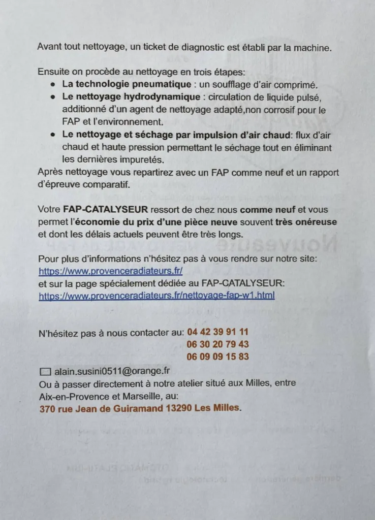 Décrassage de FAP à petit prix à Marseille.