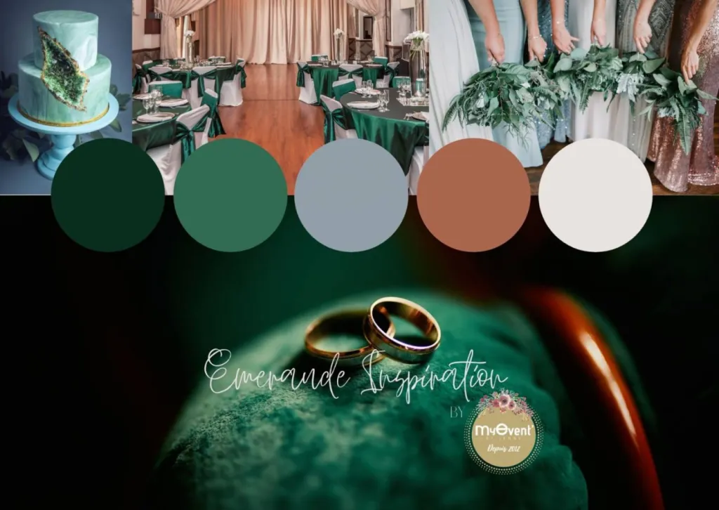 Agence de Wedding planner pour mariage sur mesure et décoration thème émeraude et doré à Bordeaux Rive droite proche d'Ambarès 