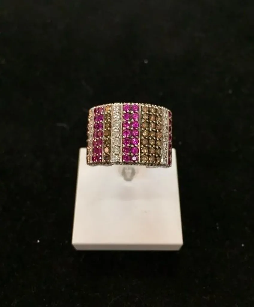 Bague Or blanc 750/1000ème saphirs roses et diamants occasion Or Ligne La Teste