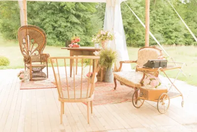 location de mobilier pour mariage vintage bohème