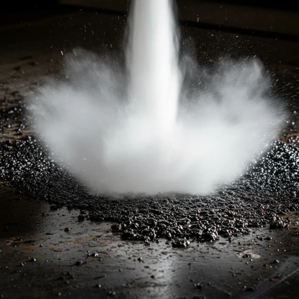Nettoyage cryogénique de goudron à Argenteuil (95) : élimination rapide des résidus de bitume et d'enrobé sur équipements industriels, sans eau, sans produits chimiques et sans abrasion.
