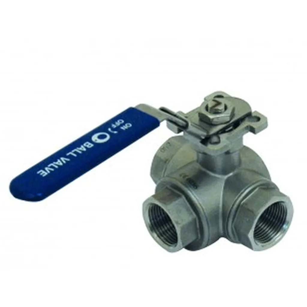 vanne à sphère inox 3 voies femelle en L support motorisation iso