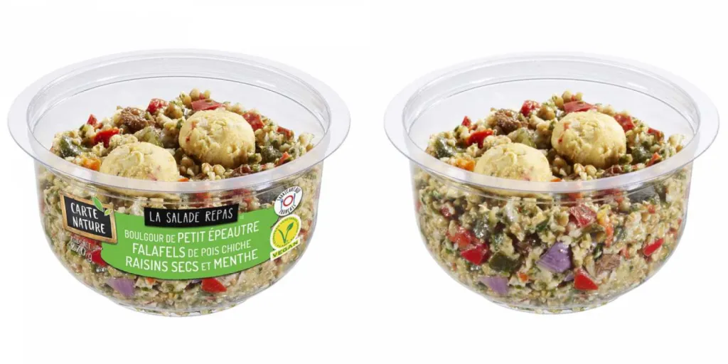 photographe pour prises de vue en packshot produit culinaire salade repas Carte Nature Boulgour de petit épeautre falafels raisins secs
