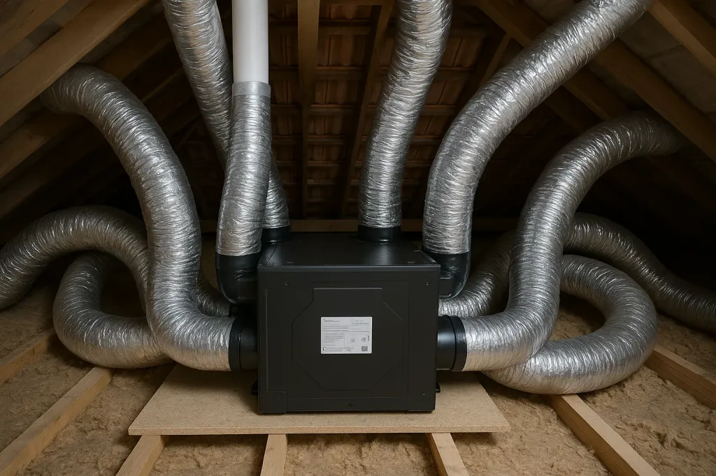 Installation de VMC double flux avec récupération chaleur et gaines isolées à Sanary-sur-Mer dans le Var 83110