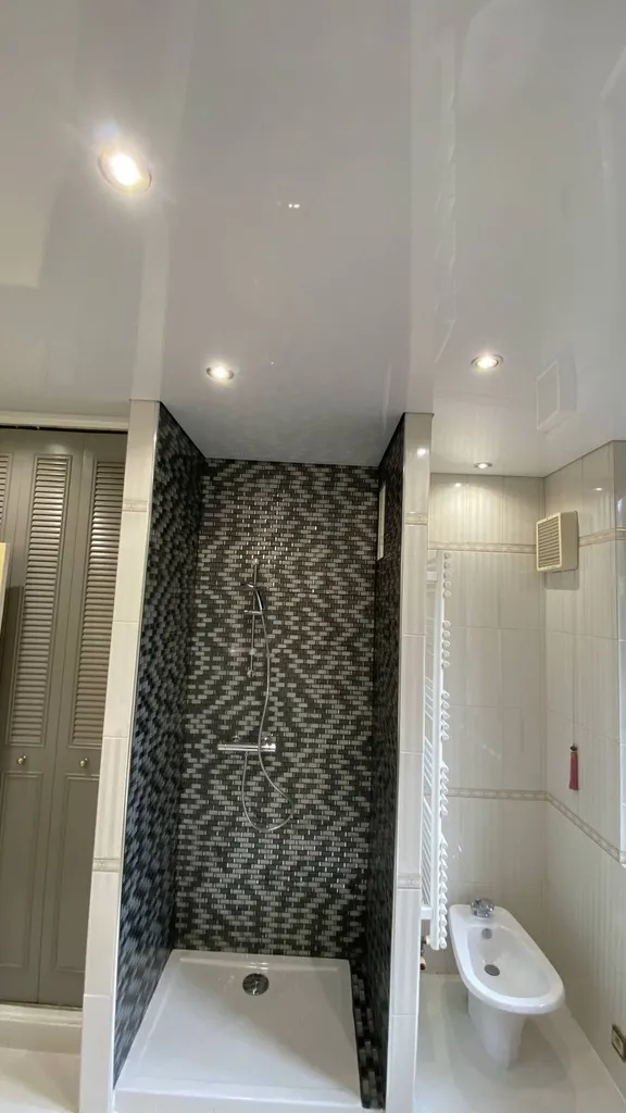 Salle de bains : Plafond brillant avec spots intégrés à Toulouse - Plafonds Tendus Occitans St Gaudens