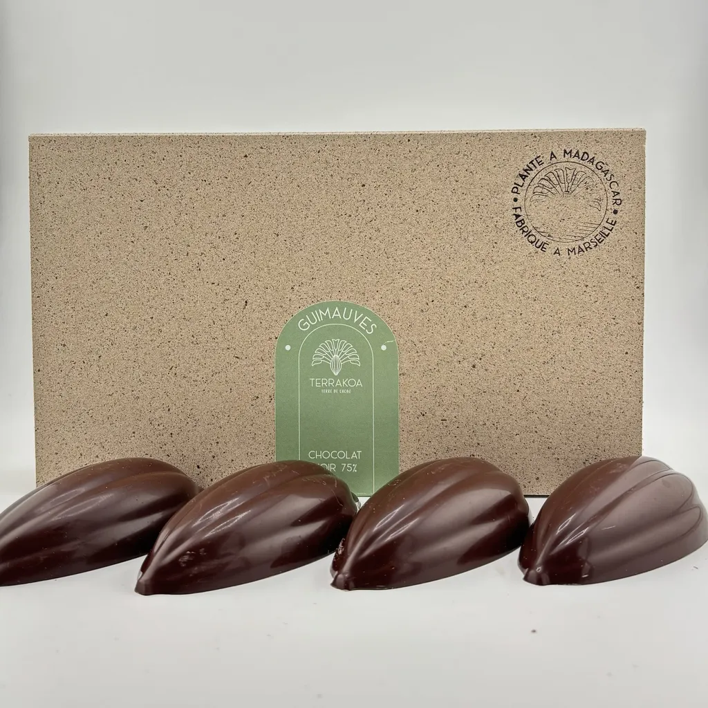 Coffret Terrakoa cabosses guimauves enrobées de chocolat noir 75 % cacao Madagascar confiseries artisanales fabriquées à Marseille