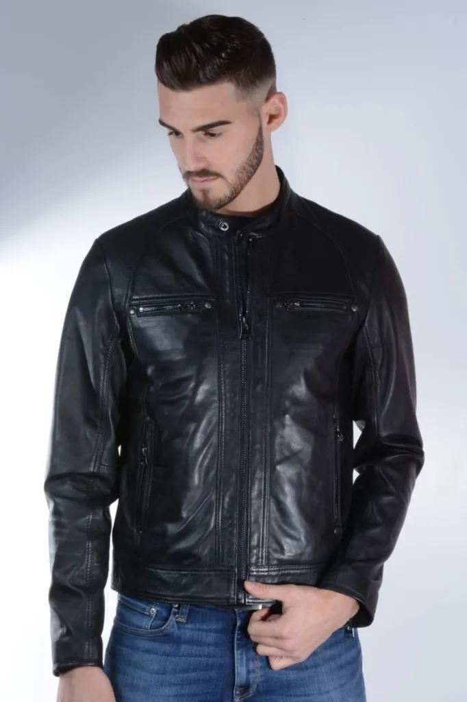 blouson cuir noir Guest homme