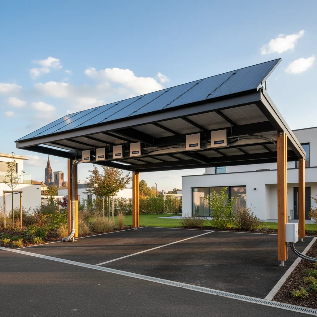 Création d’un carport photovoltaïque à Strasbourg : production solaire intégrée avec micro-onduleurs Enphase