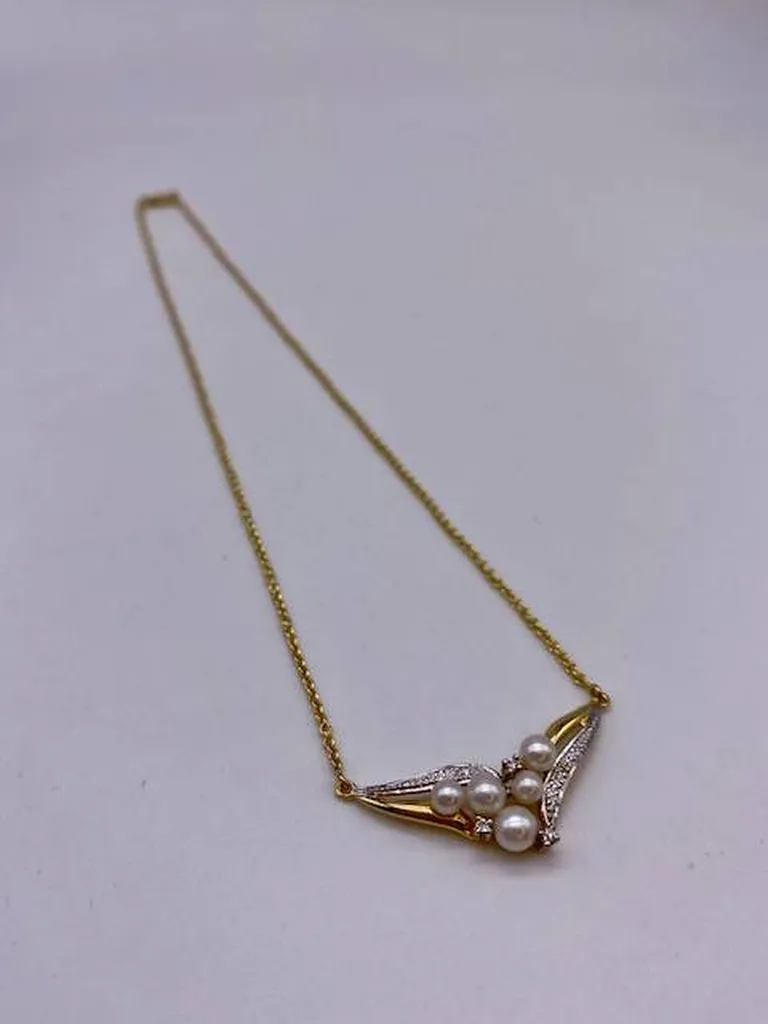 Collier 2 ors 750/1000ème diamants et perles de culture occasion Or Ligne La Teste Bassin d'Arcachon