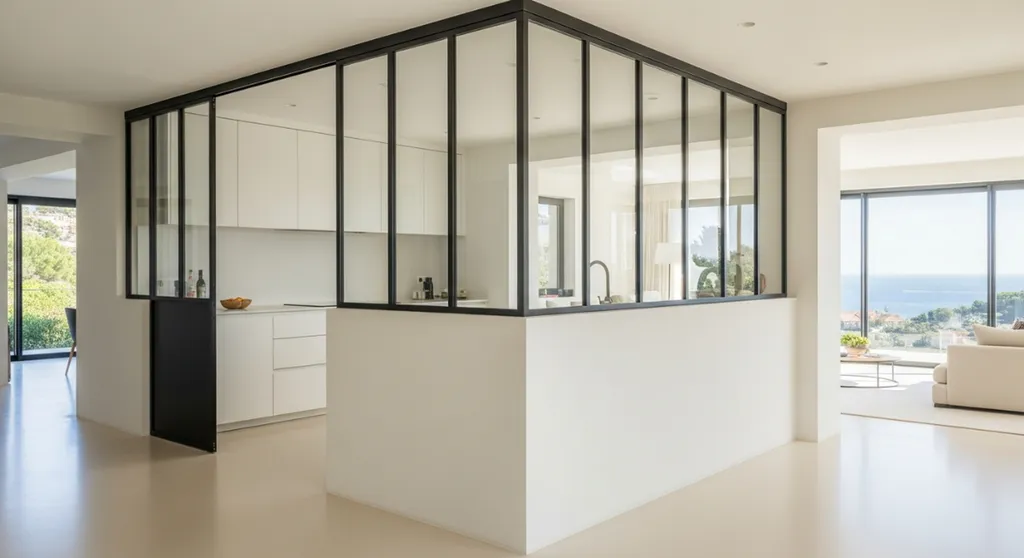 Installer une verrière de cuisine intérieure en acier pour séparer des espaces de vie à Cannes et Grasse