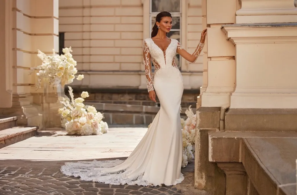 robe de mariée sirene manches longues anna sposa barry à Marseille
