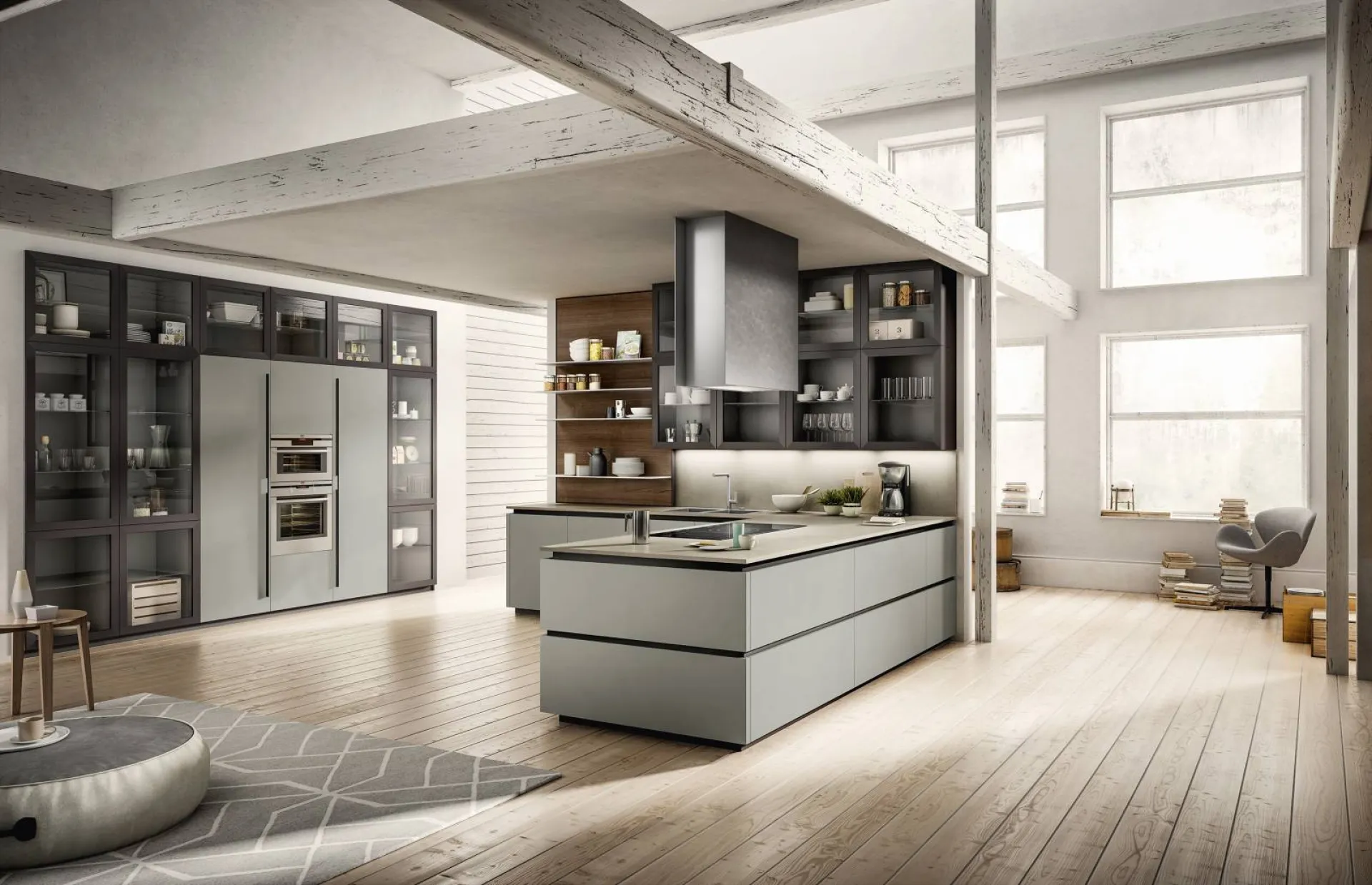 Mobilier italien laque mat effet soie, façade ardoise et vitrine:  l'élégance audacieuse à Bandol