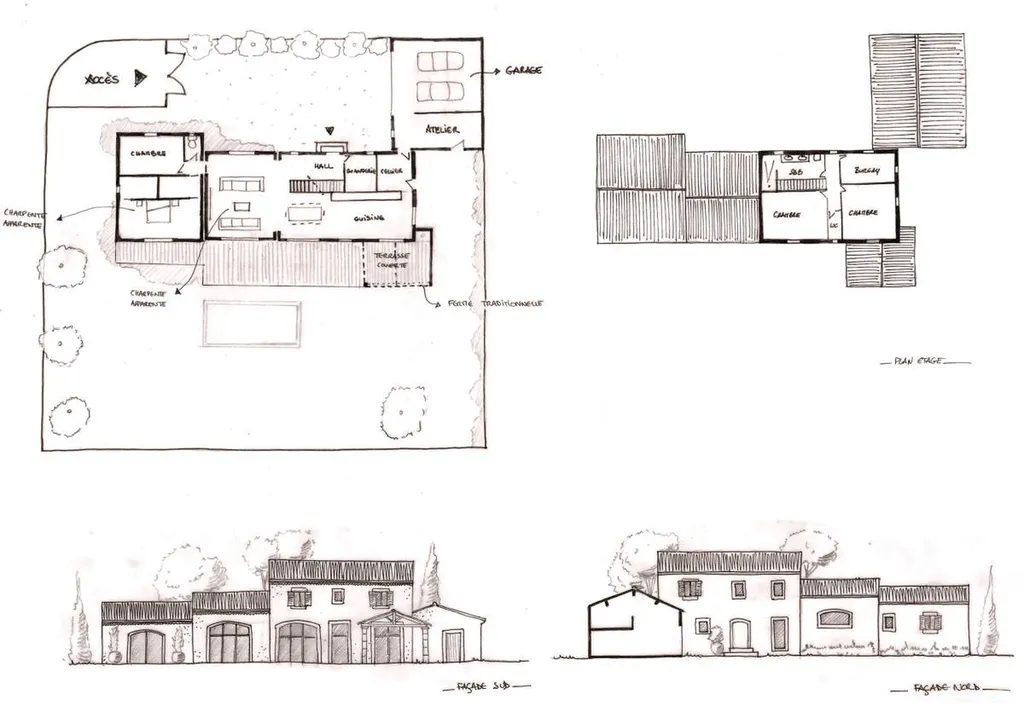 Esquisse d'architecte - construction d'une maison individuelle dans le Luberon en Provence