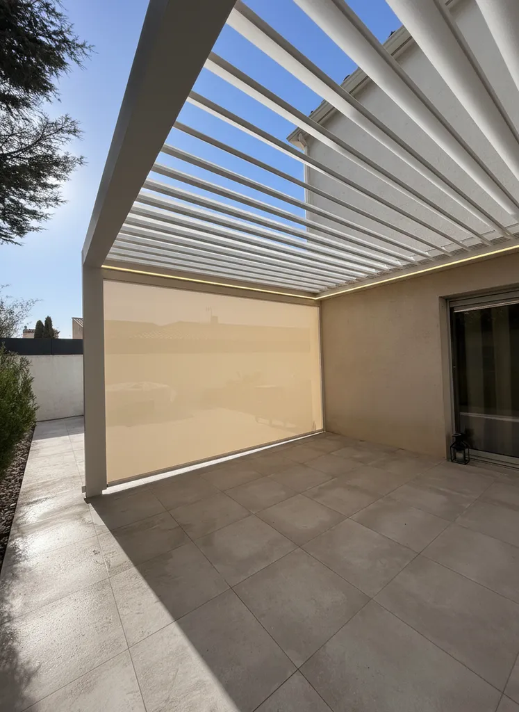 Pergola bioclimatique avec store ZIP motorisé Montélimar