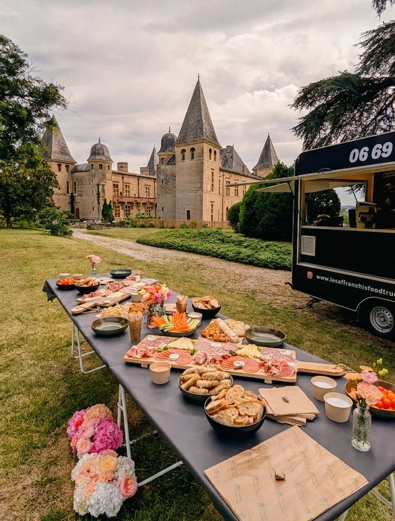 Un cadre d'exception pour vos événements : buffets traiteurs haut de gamme et service sur mesure au château, signés Les Affranchis.