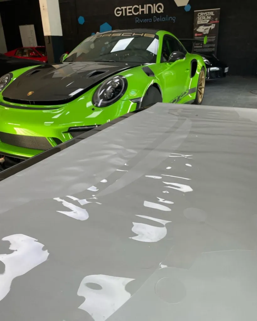 Protection Xpel bloc avant Porsche GT3RS à Nice Côte d’Azur.